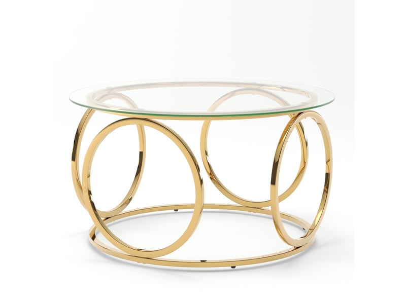  Table basse ronde 80x80x45 cm en verre trempé et métal chromé doré  - Conforama D