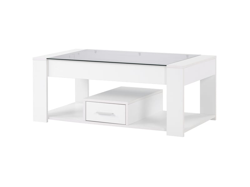  Table basse rectangulaire avec 2 tiroirs, 1 espace ouvert et plateau en verre, pour salon, 100 × 50 × 40 cm  - Conforama A