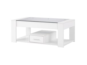Table basse rectangulaire avec 2 tiroirs, 1 espace ouvert et plateau en verre, pour salon, 100 × 50 × 40 cm
