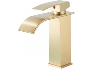 Robinet de lavabo doré effet cascade, mitigeur eau chaudeeau froide pour montage sur pont, robinet monocommande