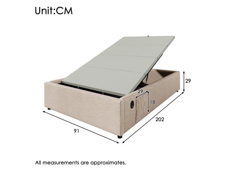  Modenvie lit coffre 90x200 cm - avec rangement hydraulique, ports usb-c, sans matelas - beige  - Conforama C