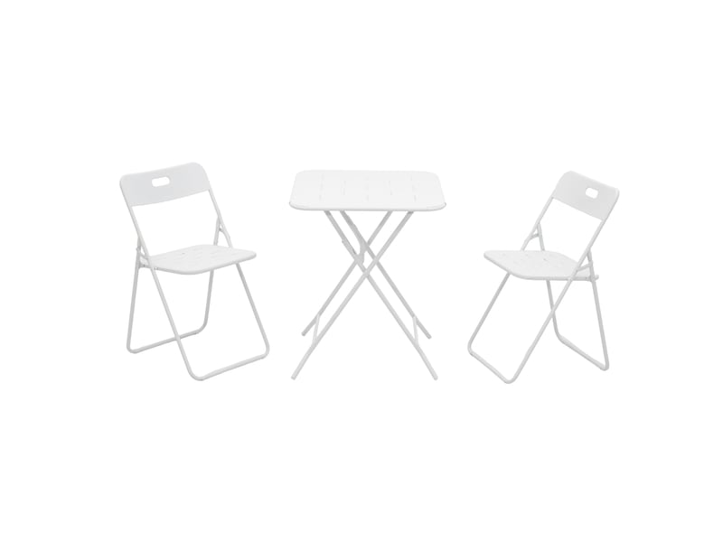  Salon de bistrot pliant extérieur 3 pièces 60x60 cm – blanc – acier avec revêtement e-coating, 2 chaises  - Conforama A