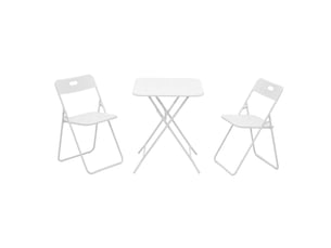 Salon de bistrot pliant extérieur 3 pièces 60x60 cm – blanc – acier avec revêtement e-coating, 2 chaises
