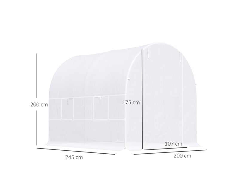  Serre tunnel avec porte enroulable et 4 fenêtres pour la culture de plantes et de légumes 245 x 200 x 200 cm blanc  - Conforama E