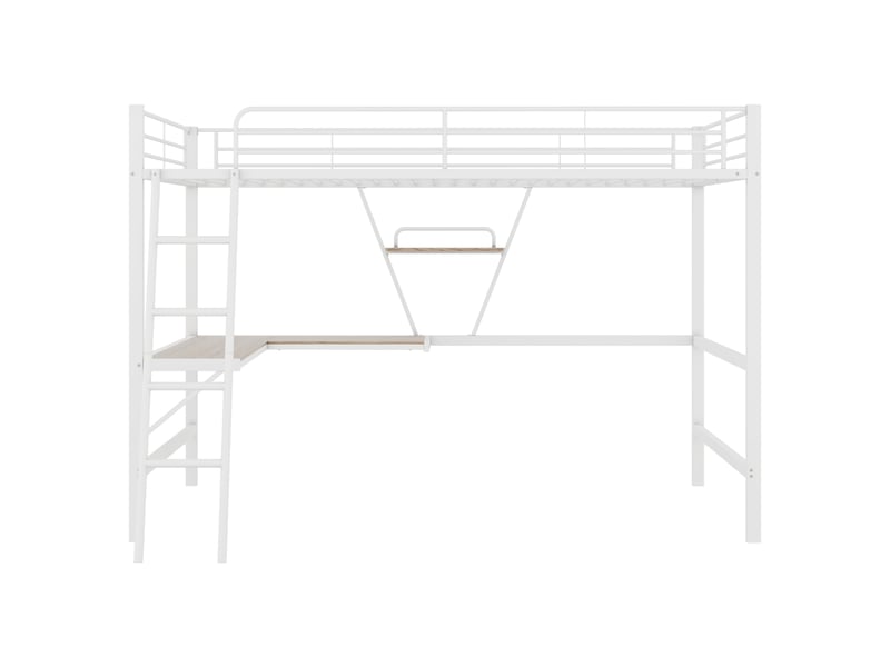 Lit mezzanine avec bureau en l et étagère, lit en métal 90x200 cm pour enfants et adultes, cadre robuste, sans matelas, blanc - Conforama R