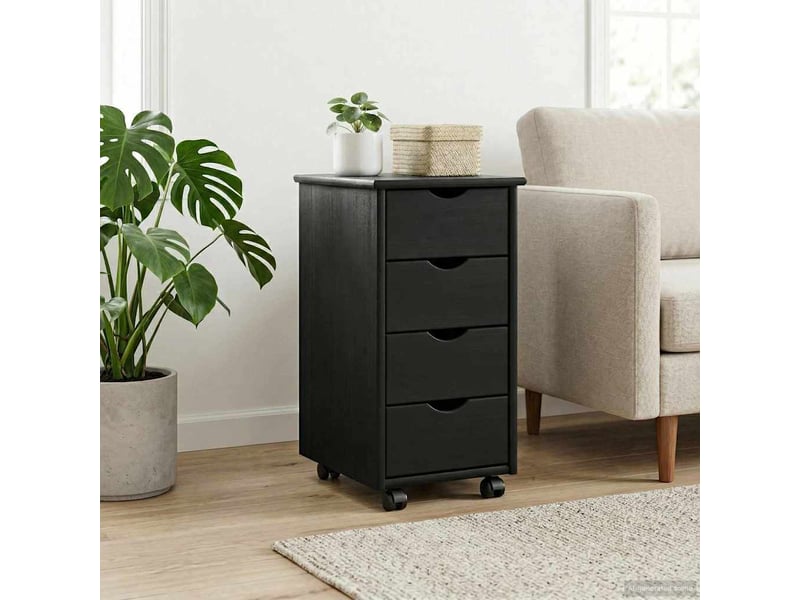  Caisson roulant de bureau, meuble de rangement 34 x 39 x 65,5 cm bois de pin massif noir  - Conforama C