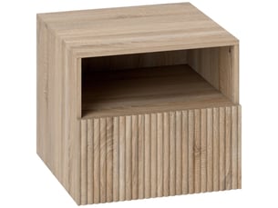 Table de nuit murale avec tiroir et compartiment ouvert, design sans poignée, marron clair