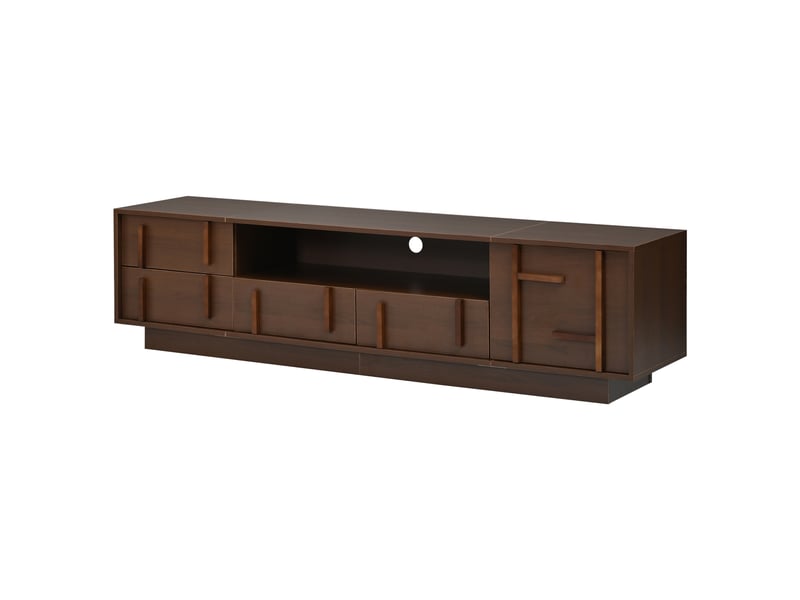  Meuble tv 180 x 40 x 45 cm en mdf, 4 tiroirs, 1 compartiment fermé et 2 étagères ouvertes, pour tv jusqu'à 75 pouces, noyer  - Conforama A
