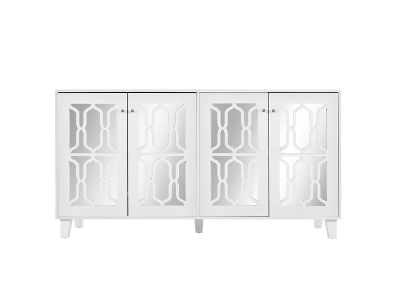  Meuble de cuisine muvano, buffet blanc miroir 4 portes, étagère amovible, 160 × 40 × 84 cm  - Conforama A