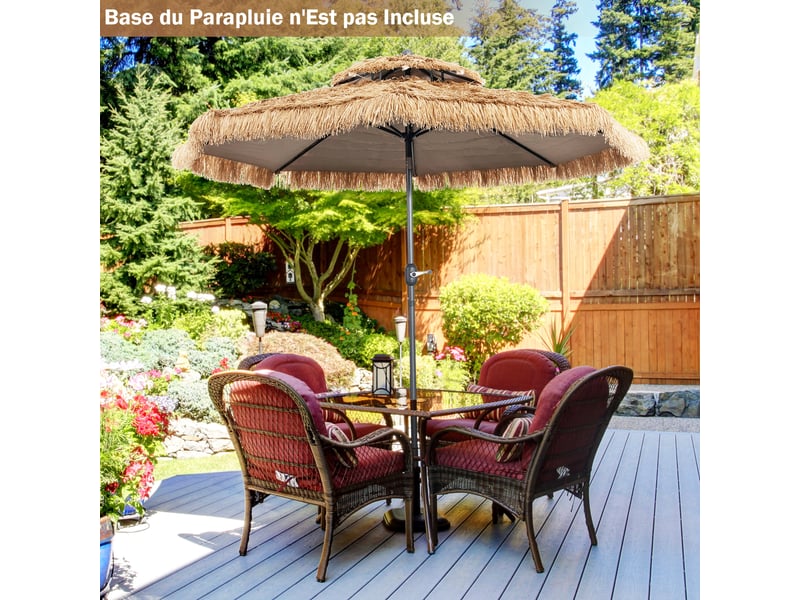  Parasol en paille pe d.285xh.260cm avec toit inclinable-parasol chaume de style hawaïen tropical 8 baleines-pour patioterrassejardin  - Conforama D