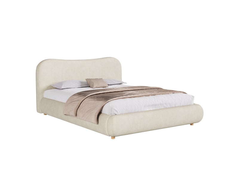  Lit coffre 2 places 160x200 cm en tissu beige avec tête de lit rembourrée et sommier, rangement hydraulique, sans matelas  - Conforama A
