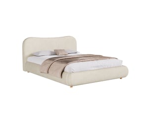 Lit coffre 2 places 160x200 cm en tissu beige avec tête de lit rembourrée et sommier, rangement hydraulique, sans matelas