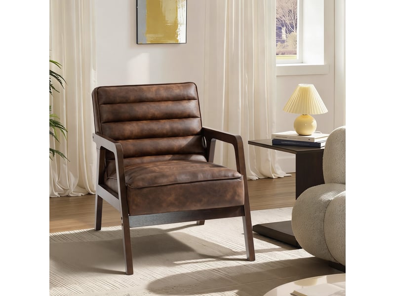  Fauteuil de salon, fauteuil d'appoint rembourré, pu, 86x64x79cm, marron  - Conforama C