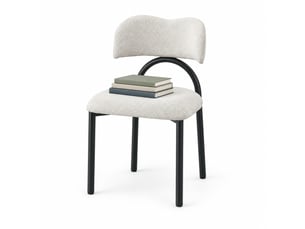 Chaises de salle à manger lot de 2 avec assise et dossier rembourrés  - piètement métal noir, tissu beige