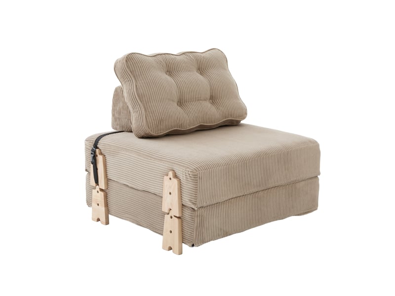  Fauteuil convertible 1 place 90 x 86 x 84 cm kaki en velours côtelé, couchage pliable pour petits espaces  - Conforama A
