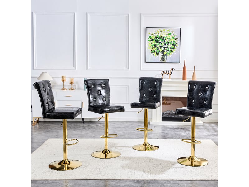  Lot de 4 tabourets de bar réglables en hauteur - lpospi - assise rembourrée en pvc effet crocodile - noir  - Conforama C