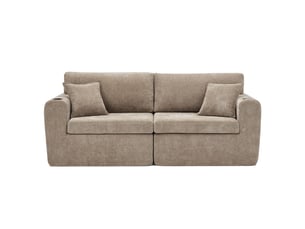 Canapé 2 places format compact petits espaces revêtement chenille doux poche magazine latérale porte-gobelet intégré coussins inclus coloris marron