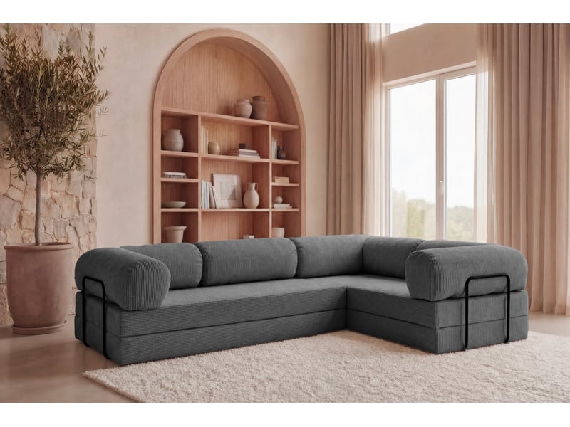 Cosima l - canapé d'angle convertible petit velours côtelé 4 places gris foncé gauche - Conforama B