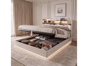 Lit coffre 140x200 cm NAHILIMI coloris beige