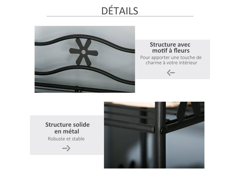  Armoire chambre adulte penderie vêtement dressing multi rangements 5 étagères 84l x 42l x 159h cm blanc métal noir 2 rideaux  - Conforama W