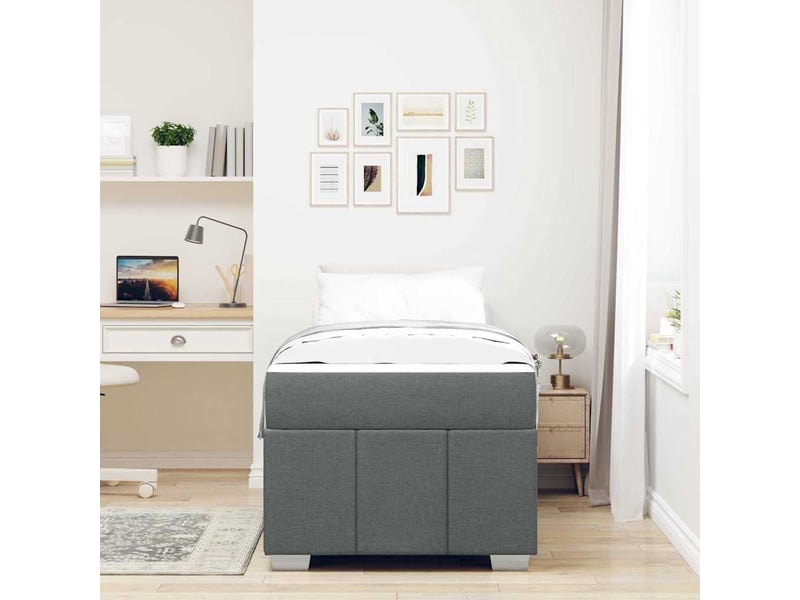  Lit simple- lit adulte -  cadre de lit avec matelas gris foncé 90 x 190 cm tissu  - Conforama B