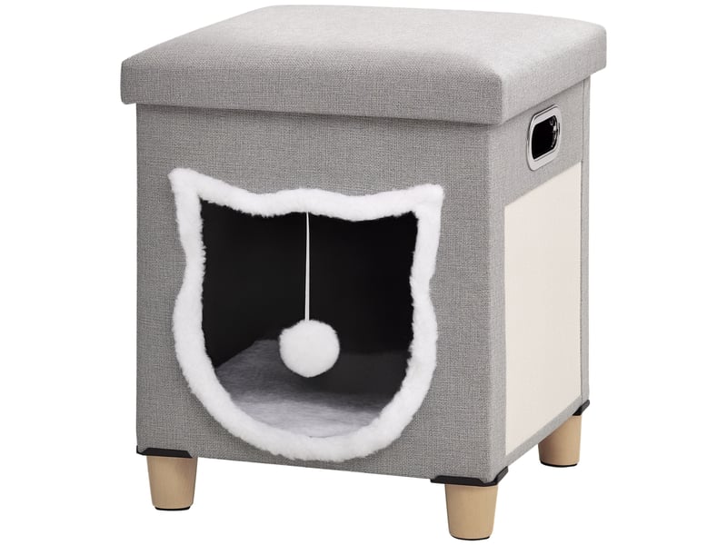  Niche d'intérieur 2 en 1 et repose-pieds avec coussin amovible gris 35,5x35,5x42,5 cm  - Conforama A