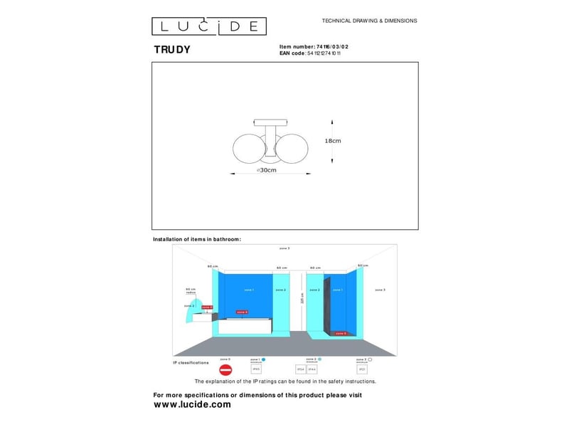 Plafonnier salle de bains diam. 28 cm 3xg9 ip44 40 w or mat laiton - lucide - trudy  - Conforama E