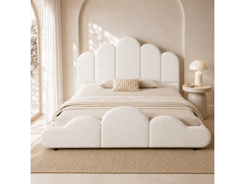  Lit enfant simple 140x200 cm avec tête de lit rembourrée, coins arrondis,boucle beige ABC - Conforama C