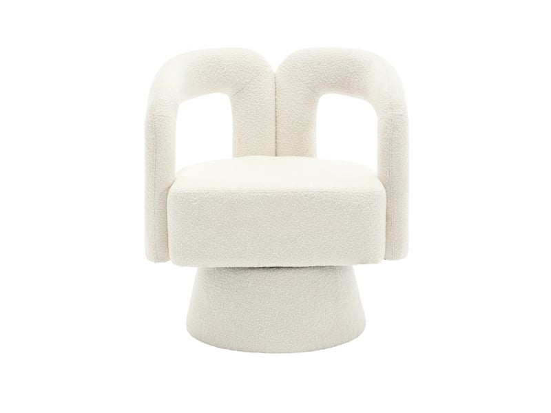  Fauteuil pivotant 360° en tissu bouclette beige avec accoudoirs intégrés, idéal pour salon et bureau  - Conforama E