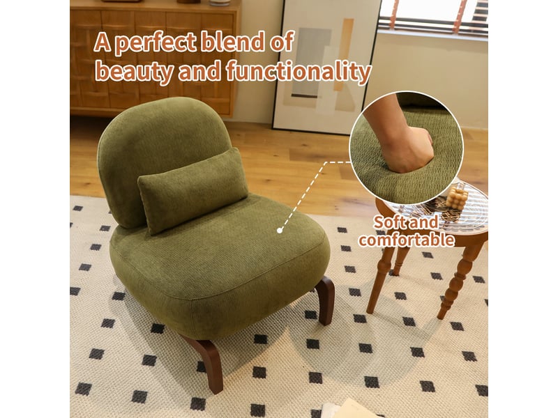  Fauteuil d'accent 72.2x86.9x69.9cm – chaise de salon sans accoudoirs avec coussin moelleux et oreiller lombaire – tissu de chenille - vert  - Conforama D