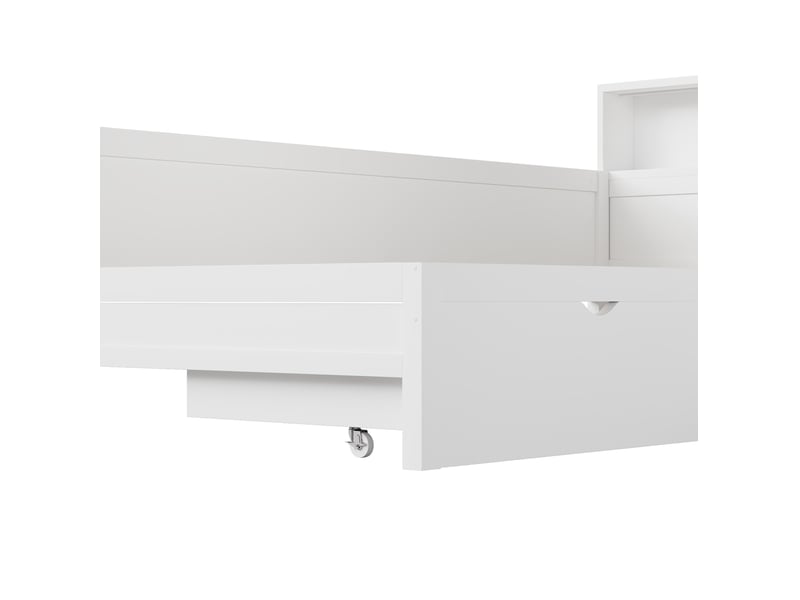  Lit avec rangement 90x200 cm, avec tiroir, led et ports usb, en bois, blanc  - Conforama E