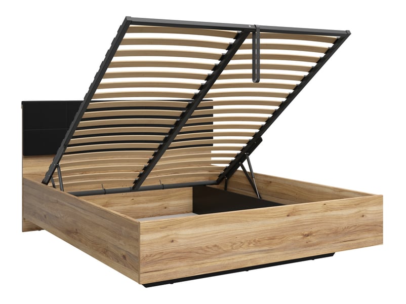  Lit coffre 160x200 avec sommier et tête de lit rembourée coloris chêne mauvella chêne tegola  - Conforama B