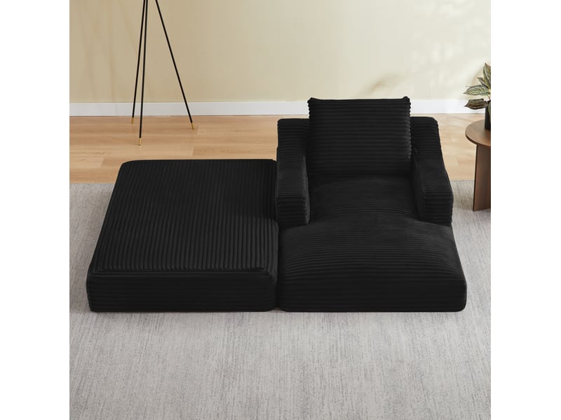  Fauteuil convertible en velours côtelé avec double couche et assise rembourrée, noir  - Conforama E