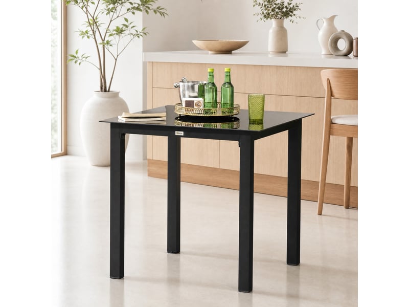  Table de jardin ulevr carrée 80 x 80 x 74 cm, 4 personnes, plateau en verre trempé, aluminium noir  - Conforama E