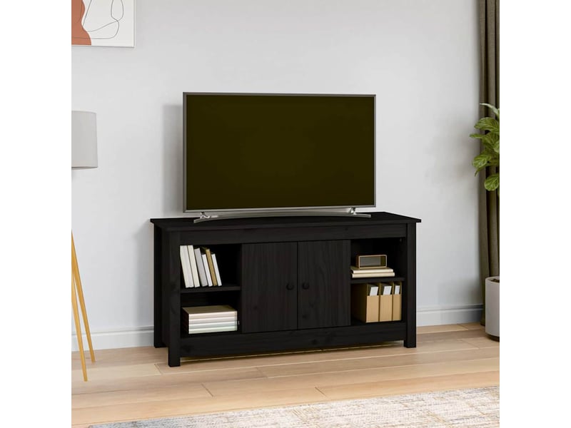  Meuble tv - banc tv - meuble de rangement noir 103x36,5x52 cm bois de pin massif  - Conforama B