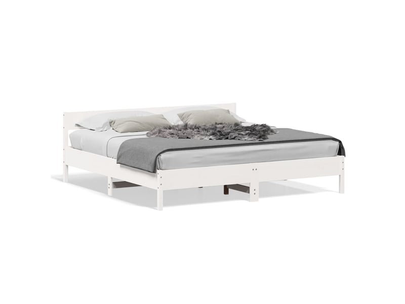  Lit double- lit adulte -  cadre de lit sans matelas blanc 200x200 cm bois massif de pin  - Conforama A