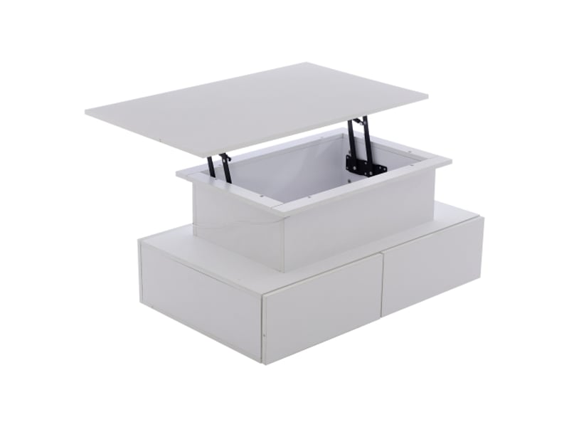  Table basse moderne blanche laquée avec led, 4 tiroirs - 90 x 55 x 41 cm, charge max 30 kg  - Conforama E