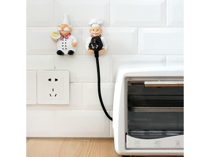  Lot de 2 crochets de prise d'alimentation mignons pour organiser la décoration murale de cook fat chef pour la maison, la cuisine, blanc  - Conforama D