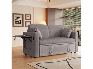 Canapé convertible 2 places 145 x 72 x 85,5 cm gris en velours côtelé, dossier réglable et chargeur usb