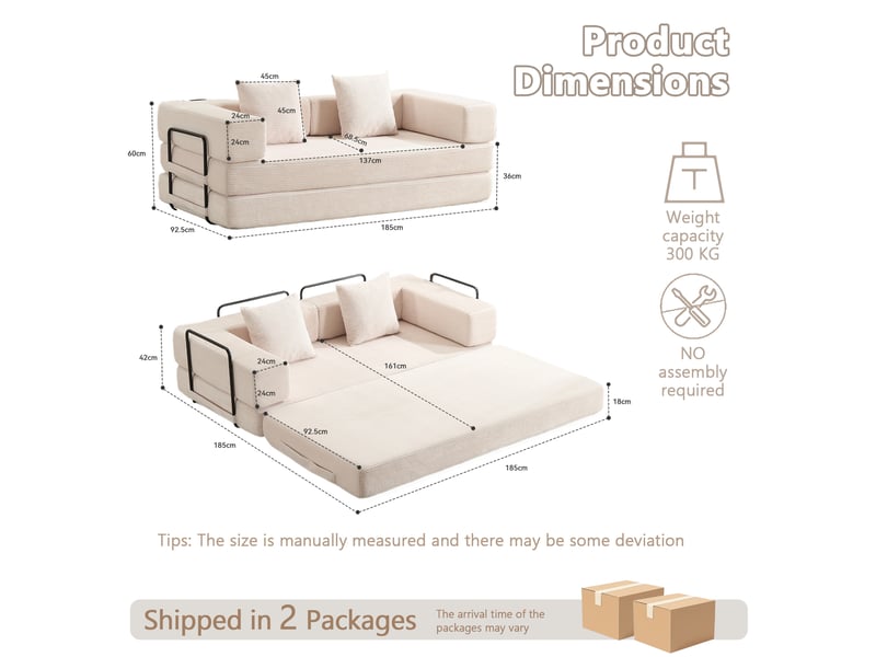  Canapé convertible au sol modenvie 2 places en velours côtelé blanc 185 x 92,5 x 60 cm  - Conforama C