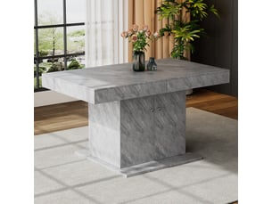 Table à manger rectangulaire extensible 140-180 x 80 cm avec rallonge automatique et grand rangement, plateau effet béton, 4 à 8 places