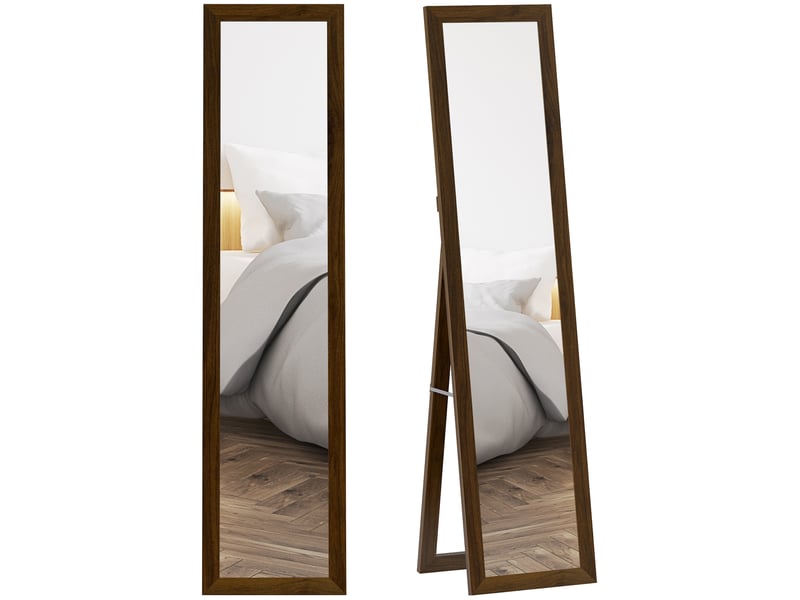  Miroir sur pied 157 x 37 cm avec cadre en mdf, miroir incliné ou à suspendre, bois de noyer  - Conforama A