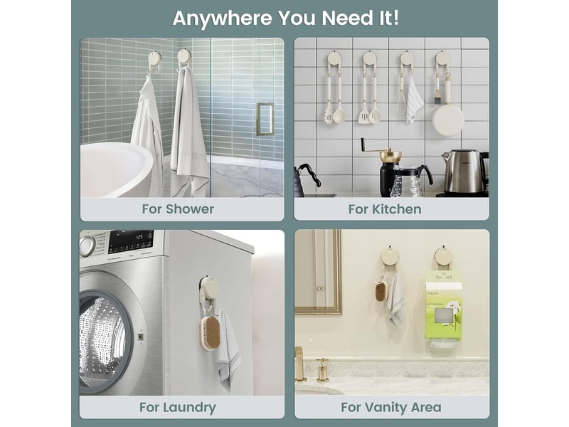  Lot de 4 crochets à ventouse solides pour douche, salle de bain, cuisine, supports imperméables et robustes pour peignoir, serviette, blanc - réf. Szpb845586jjzj  - Conforama E
