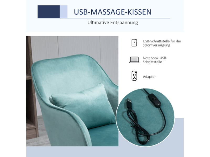  Fauteuil pivotant massant, coussin lombaire, accoudoirs, vert, pour bureau et salon  - Conforama E