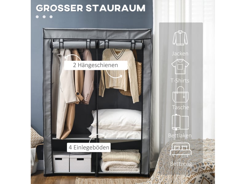 Armoire pliable 118x49x170 cm avec 2 tringles et 4 compartiments gris clair  - Conforama C