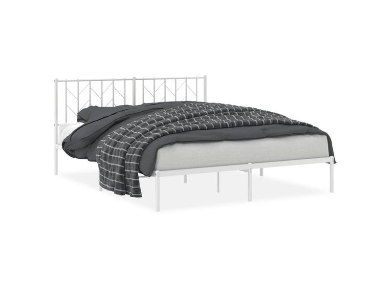  Lit double- lit adulte -  cadre de lit métal sans matelas et tête de lit blanc 160x200 cm  - Conforama A