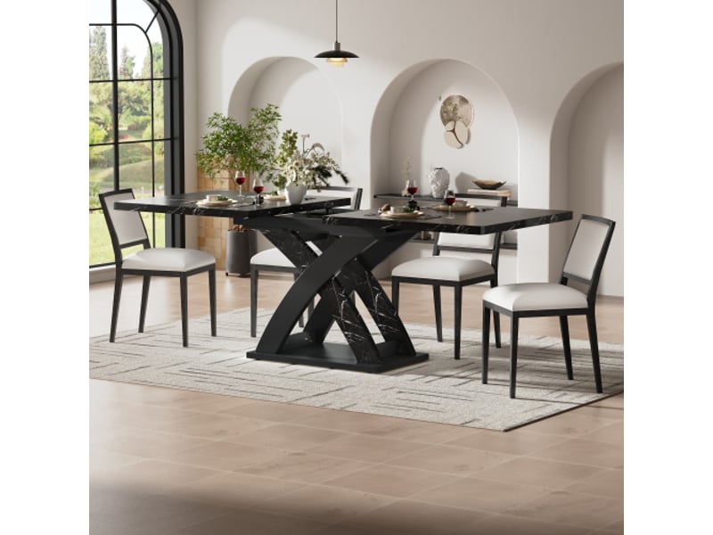 Table à manger extensible bois noir 120–160 cm, 6 personnes – cuisine et balcon, polyvalente - Conforama D