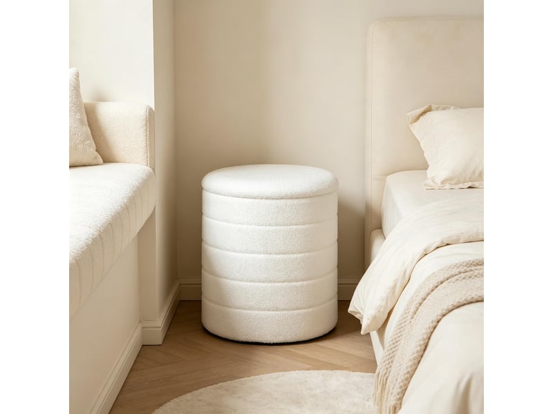  Fauteuil rond avec rangement caché, pouf multifonction et siège d’appoint rembourré  - Conforama E