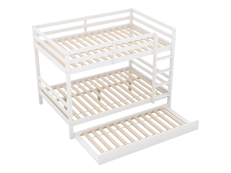 Lit superposé blanc 140x200 cm, lit gigogne, escalier et garde-corps hauts - Conforama E