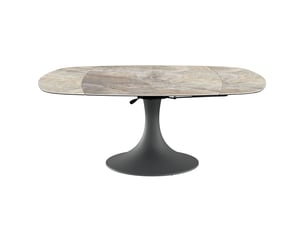 Table à manger extensible automatique 6-8 pers. En céramique effet marbre taupe et piètement noir 115-190x190 cm - sabbia